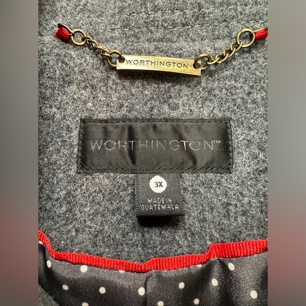 NWT Worthington Wool Blend Lined Pea Coat Medium Charcoal Gray Women’s Size 3X - Picture 7 of 10